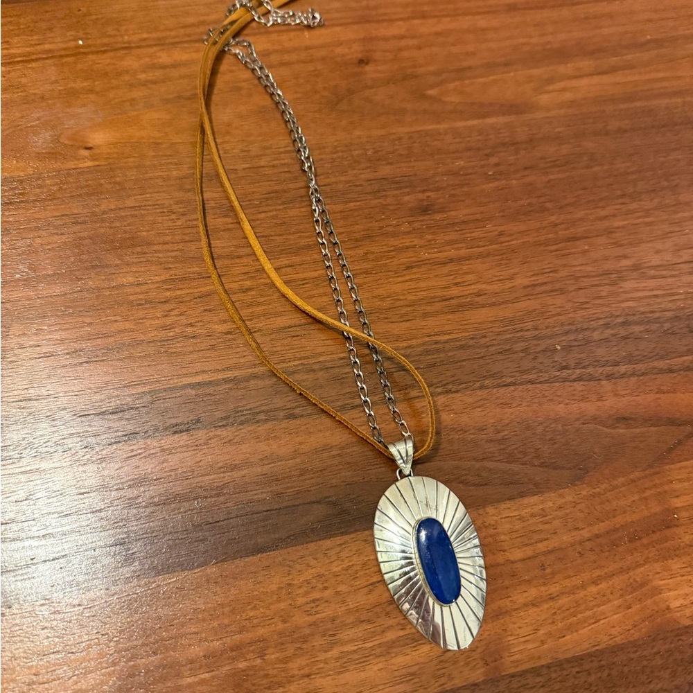 Silver and Blue Lapis Pendant Necklace